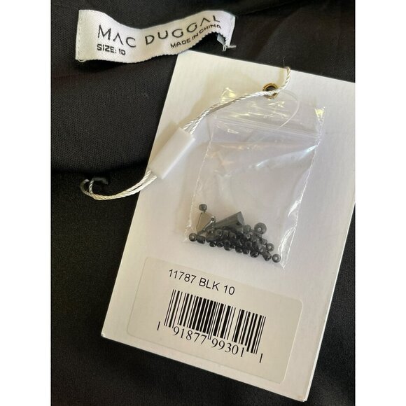 Mac Duggal Black Feather Beaded Short Sleeve Formal Gown Maxi Dress NWT Sz 10 - Picture 9 of 9